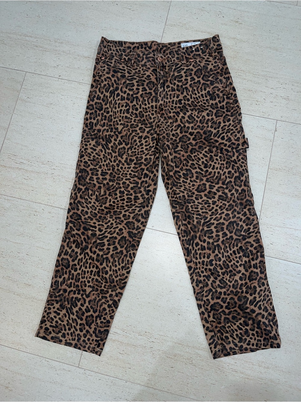 GAP Leopard Print Carpenter Mid-Rise Pants - Brown Black size 28